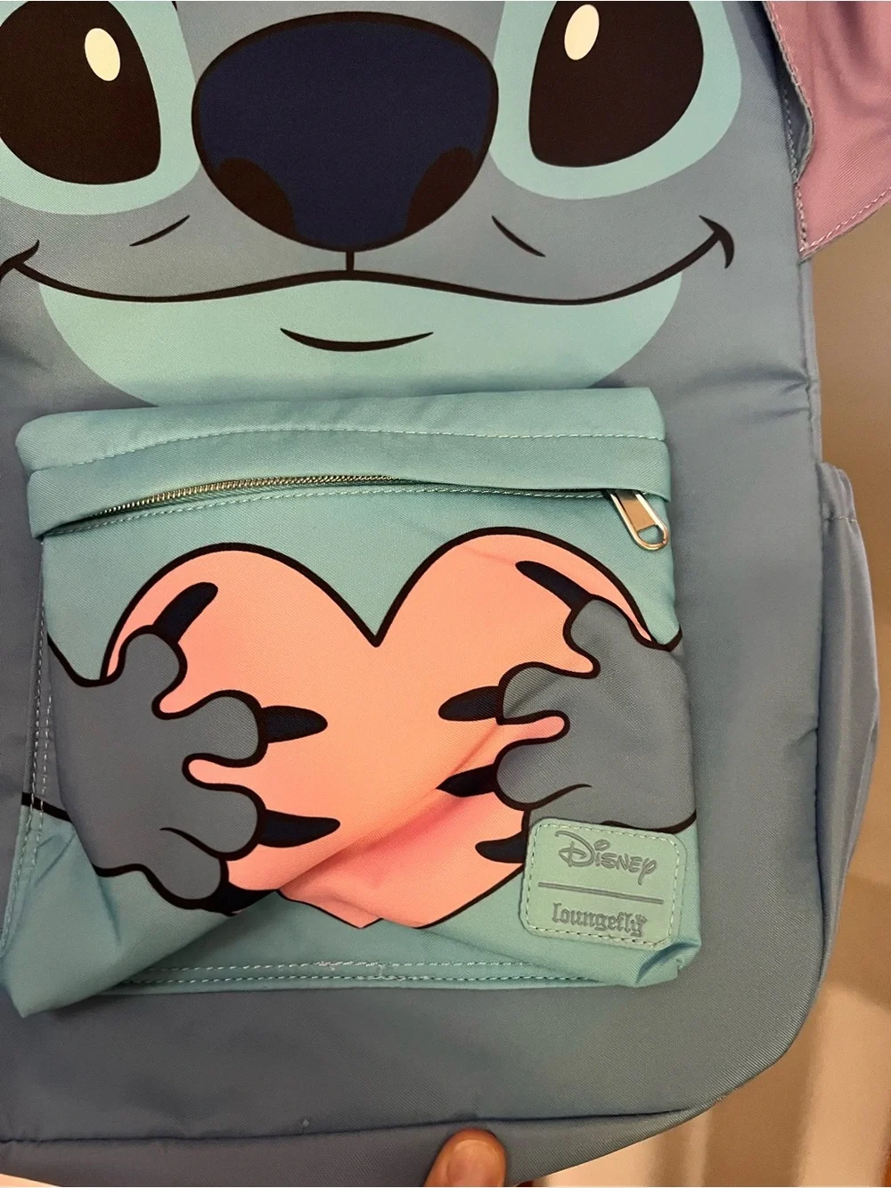 Loungefly Blue Stitch Heart Kids Backpack with Pink Heart Accent